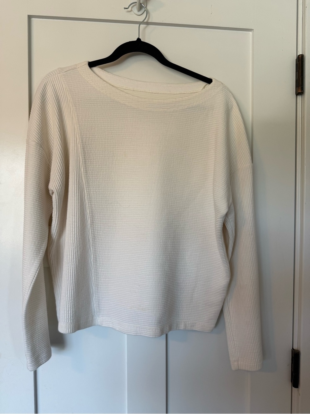 Anthropologie Maeve White Ribbed Long Sleeve Top